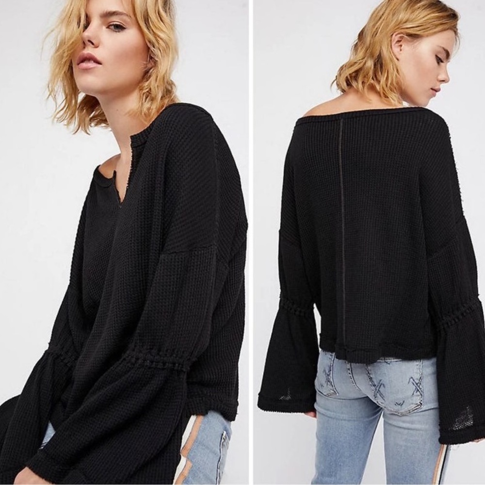 Free People Dahlia Waffle Thermal Bell Sleeve Top